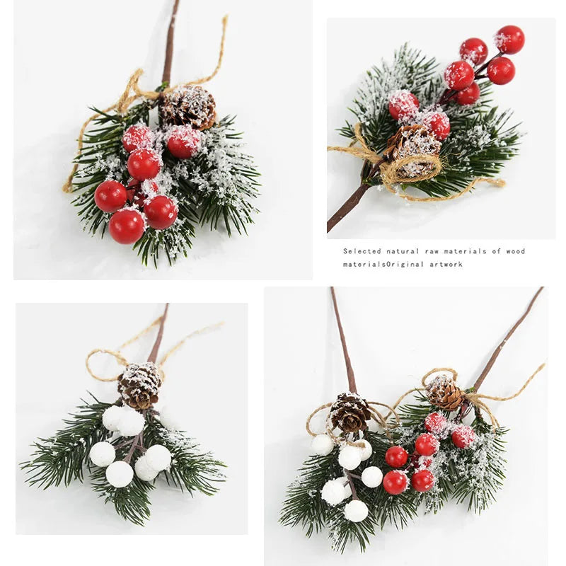 Rynx 5 Piece Christmas Red Berries Artificial Flower Pine Cone Branch Christmas Tree Decorations Ornament Gift Packaging Home DIY Wreath