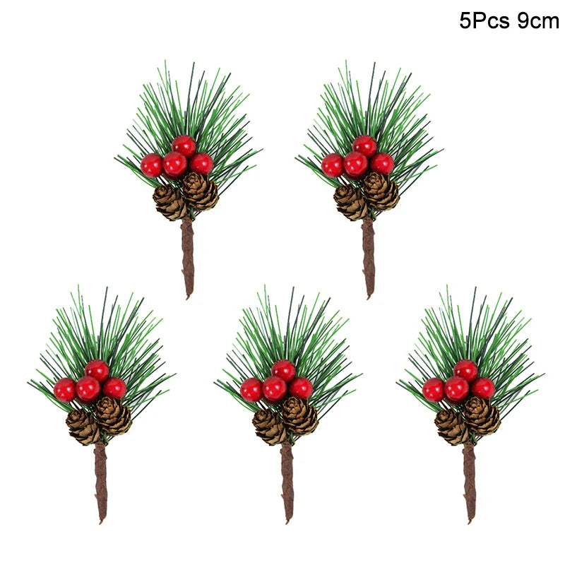Rynx 5 Piece Christmas Red Berries Artificial Flower Pine Cone Branch Christmas Tree Decorations Ornament Gift Packaging Home DIY Wreath