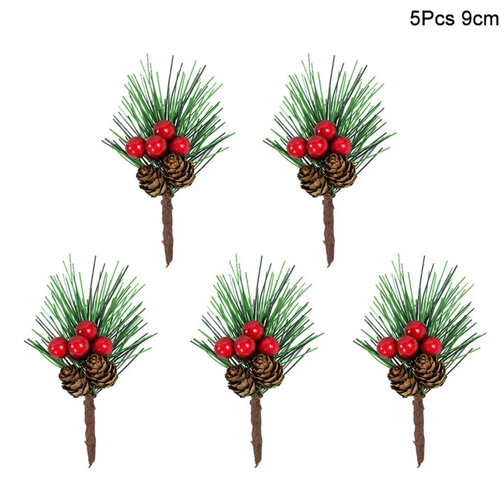 Rynx 5 Piece Christmas Red Berries Artificial Flower Pine Cone Branch Christmas Tree Decorations Ornament Gift Packaging Home DIY Wreath