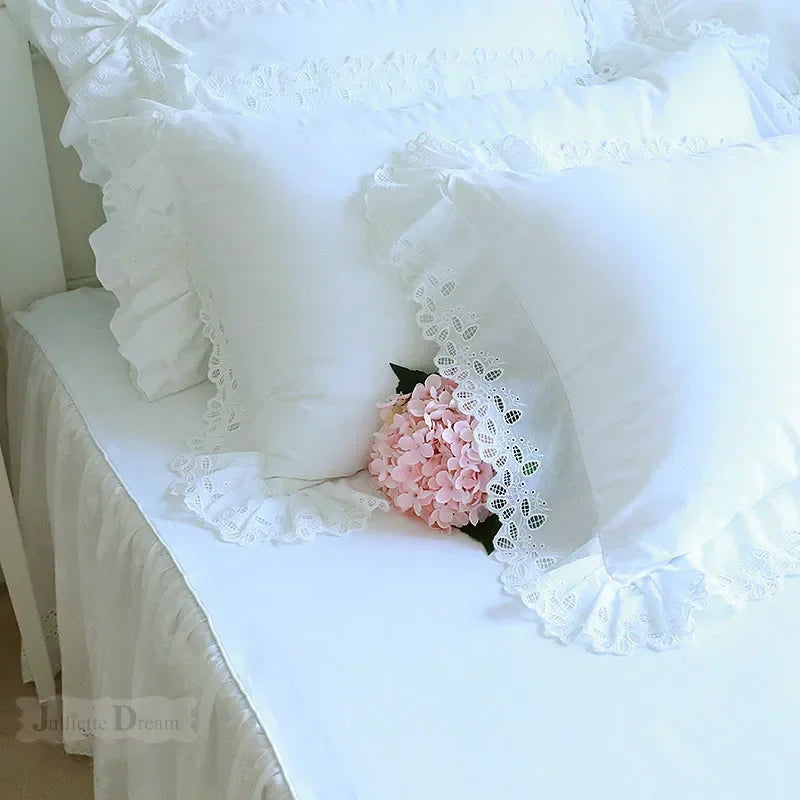 Rynx 1 Piece Princess Pure White Double Layer Lace Ruffle Cotton Wedding Pure Cotton Bedding Pillowcase Pillow Cover Autumn Decoration