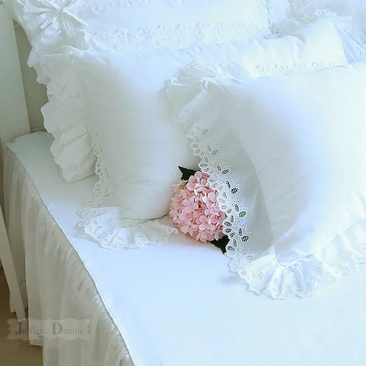 Rynx 1 Piece Princess Pure White Double Layer Lace Ruffle Cotton Wedding Pure Cotton Bedding Pillowcase Pillow Cover Autumn Decoration