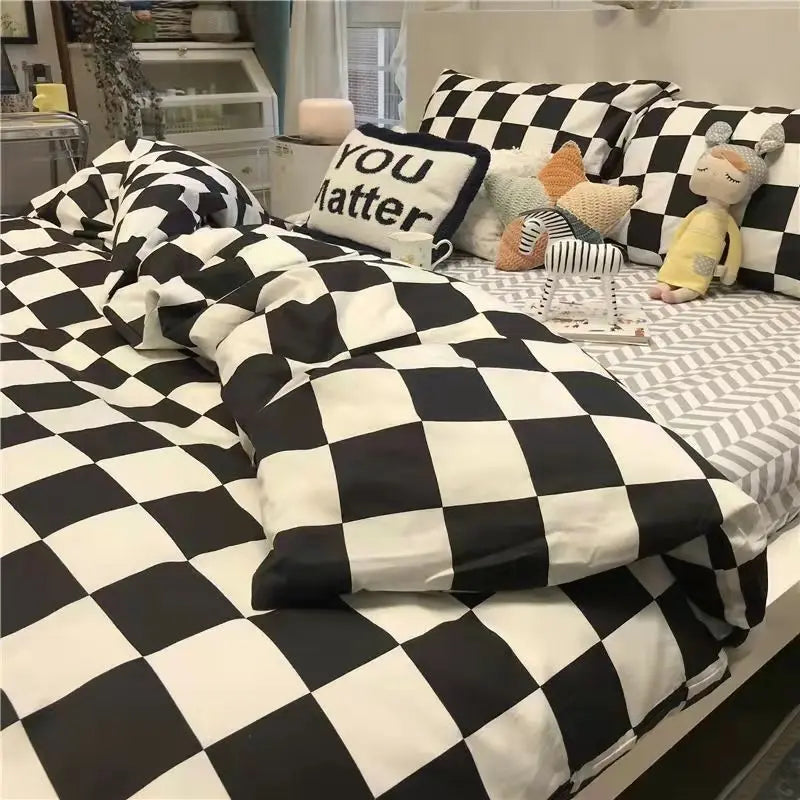 Rynx | Orange Bedding Set Girls Boys Bedding Sheet Plaid Duvet Cover No Filling 240x220 Single Double Queen King Bedding