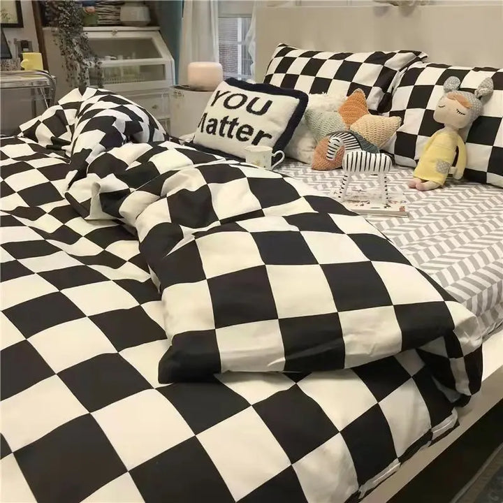 Rynx | Orange Bedding Set Girls Boys Bedding Sheet Plaid Duvet Cover No Filling 240x220 Single Double Queen King Bedding