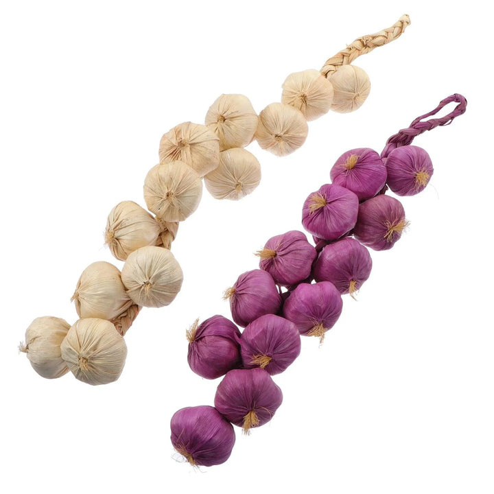 Lisslune | Set of 2 Realistic Garlic Foam Skewers for Rustic Decoration and Photography Props (White & Purple)