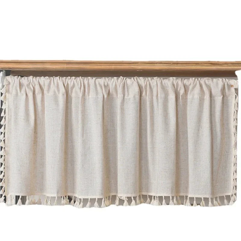 Rynx | Nordic Style Short Curtains for the Kitchen Solid Cotton-Linen Curtain Wine Rack Door Window Small Curtains Wardrobe Curtain