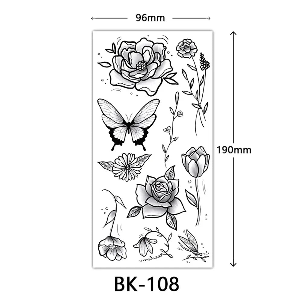 Rynx | 1PCS Sketch Flower Tattoo Sticker Black Datura Arm Legs Tattoo Temporary Waterproof Durable Sexy Tattoo Stickers For Women Body