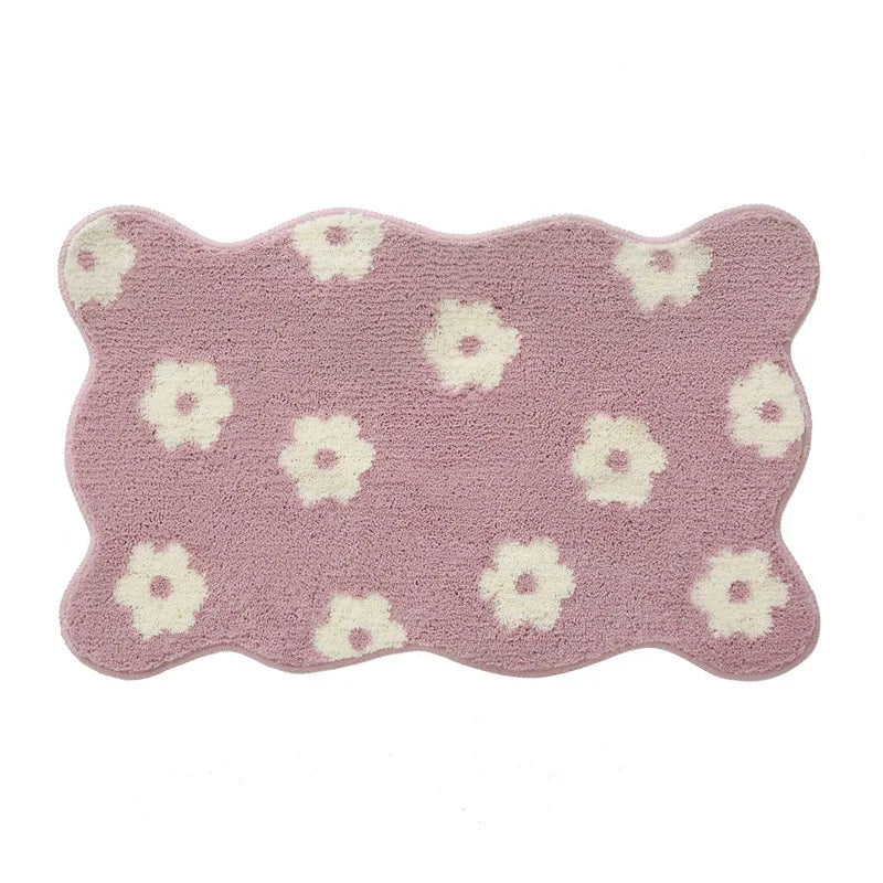 Rynx | Tufting Flower Bathroom Mat Fluffy Floral Rug Flock Bathroom Tub Edge Mat Door Mat Floor Non-Slip Foot Mat Living Room Decor