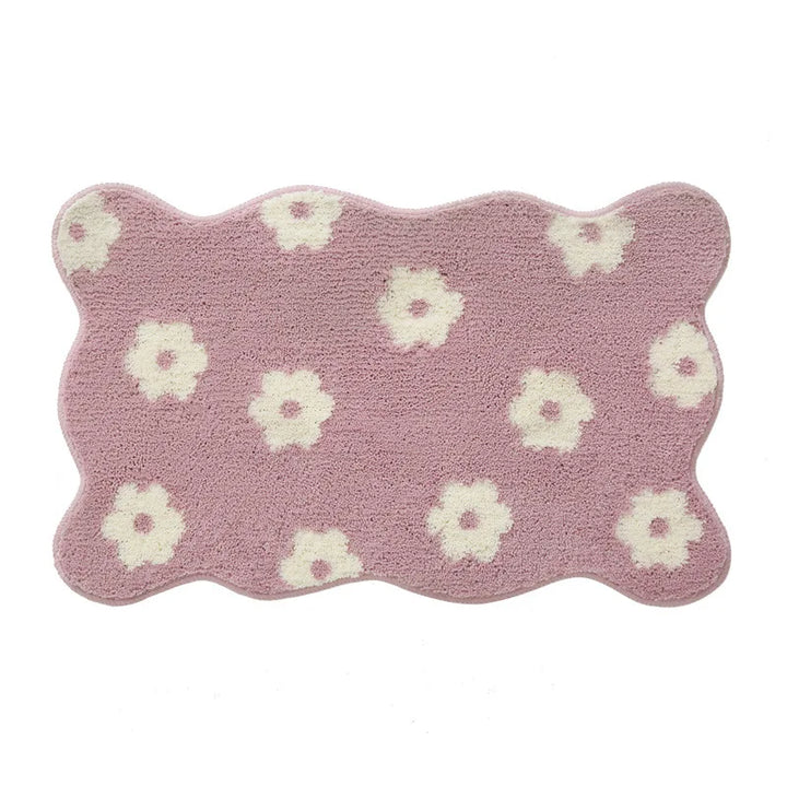 Rynx | Tufting Flower Bathroom Mat Fluffy Floral Rug Flock Bathroom Tub Edge Mat Door Mat Floor Non-Slip Foot Mat Living Room Decor