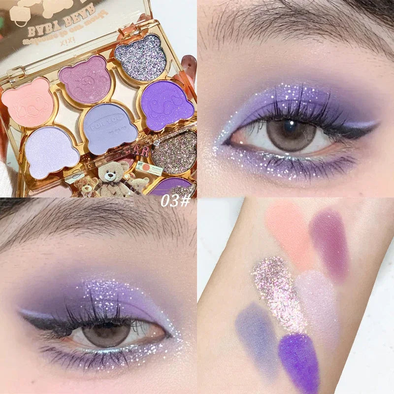 Rynx | 6 Colors Eyeshadow Palette Iris Purple Glitter Pearlescent Eyeshadow Palette Fashion Korean Shimmering Eyeshadow Charming Eye Makeup