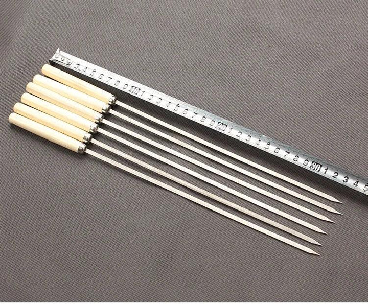 Lisslune | Stainless Steel BBQ Skewers with Ergonomic Wooden Handles for Perfect Grilling