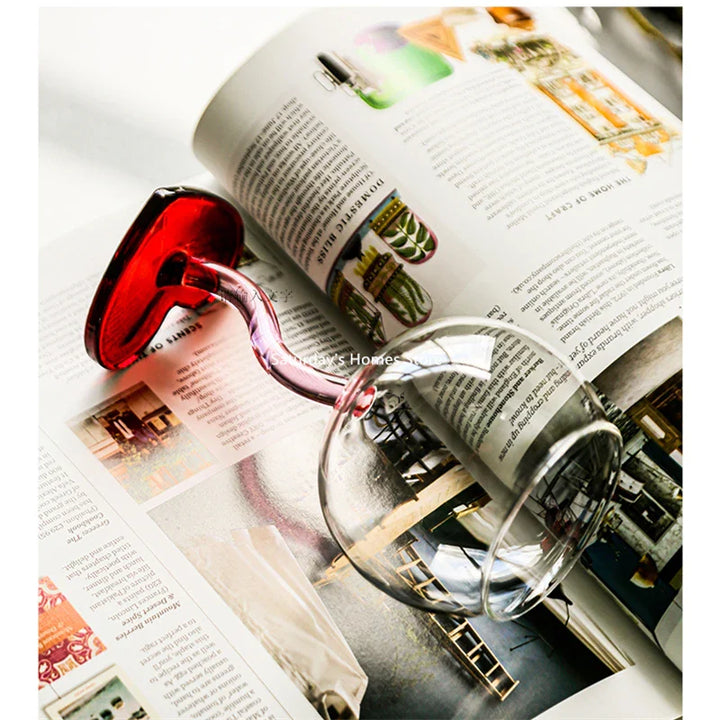 Rynx | Red Heart Floor Glass Goblet Cup Champagne Red Wine Glass Mug Borosilicate Heat-resistant Glass Cocktail Cup