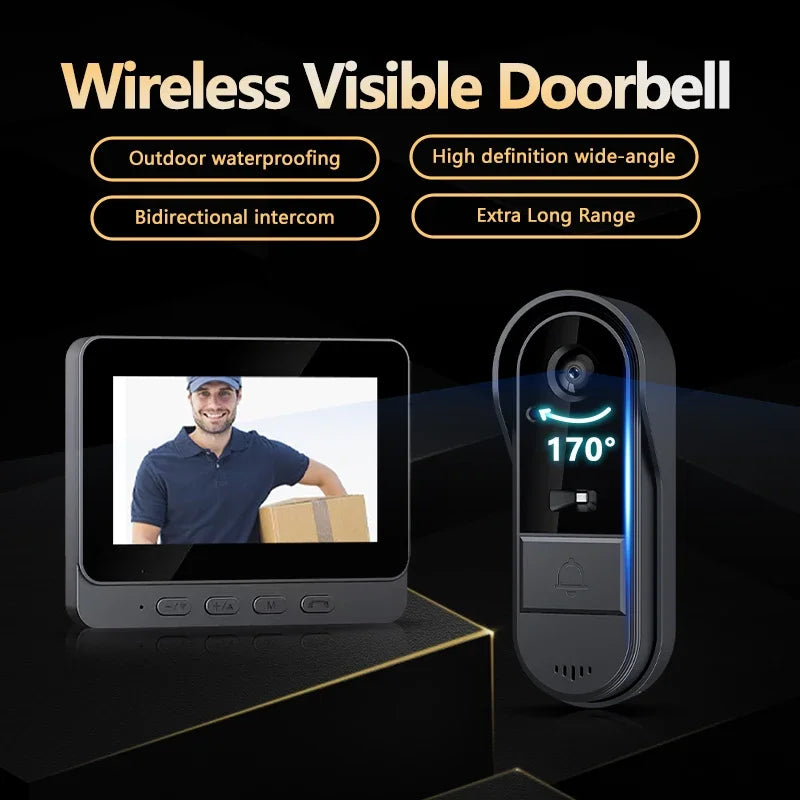 Lisslune | Wireless Video Doorbell with Intercom & Night HD Vision – 4.3” IPS Display, Waterproof