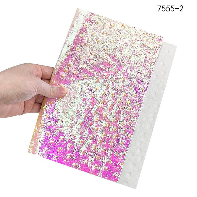 Lisslune | Iridescent holographic synthetic leather craft sheet with snakeskin embossing