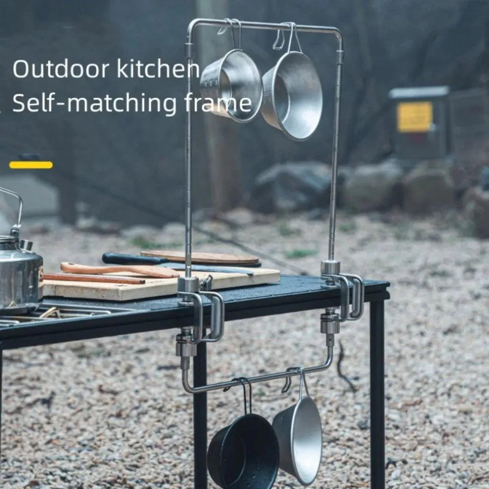 Lisslune | Multi-Functional Stainless Steel Camping Gear Organizer with Built-In Light Stand and Storage Solutions