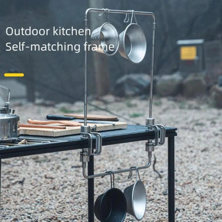 Lisslune | Multi-Functional Stainless Steel Camping Gear Organizer with Built-In Light Stand and Storage Solutions