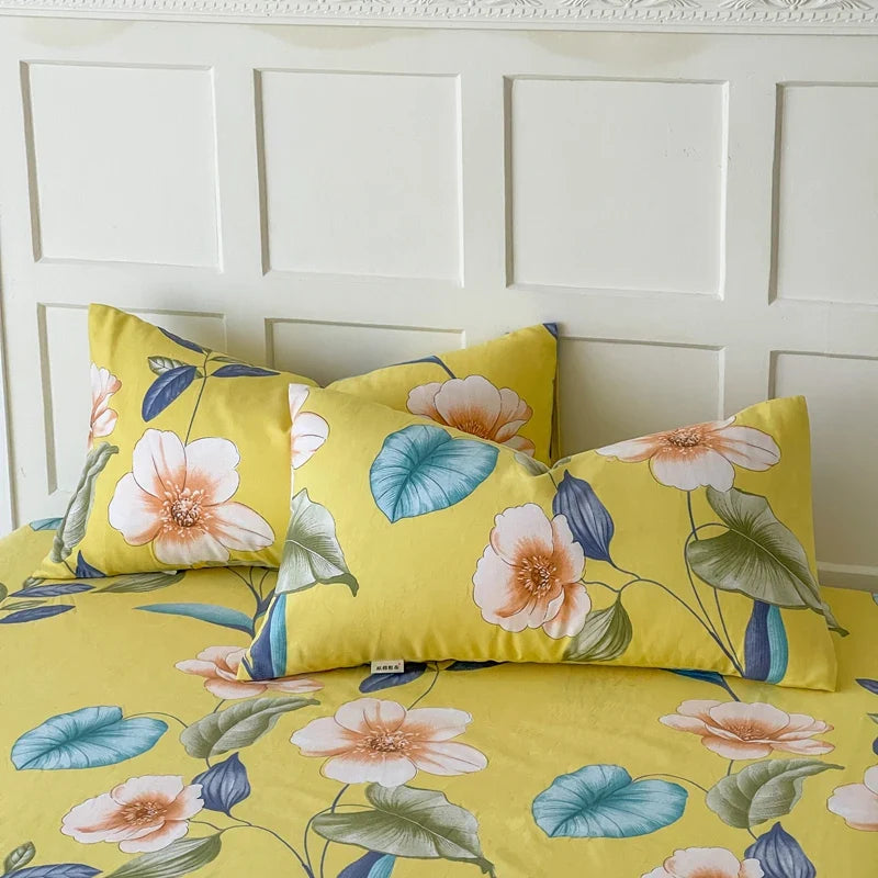 Rynx | 100% Cotton Thickened Pillowcase 48cm*74cm 2 Pieces Beauty Floral Print Pillowcase for Bedroom