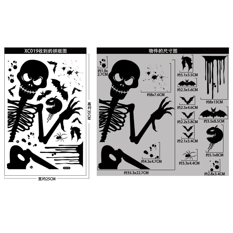 Rynx | Black Halloween Decoration Skeleton Hand Pumpkin Door Sticker Ghost Festival Party Decor Grinning Mouth Wall Sticker Happy Halloween