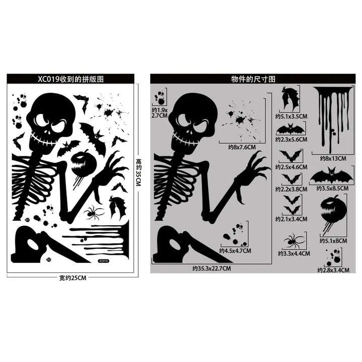 Rynx | Black Halloween Decoration Skeleton Hand Pumpkin Door Sticker Ghost Festival Party Decor Grinning Mouth Wall Sticker Happy Halloween