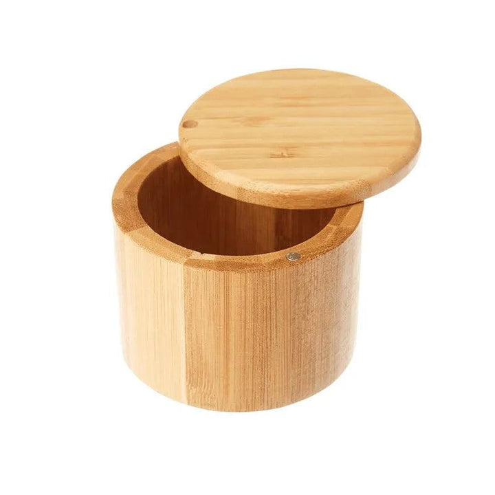 Lisslune | Bamboo salt box organizer with magnetic rotating lid - Stylish kitchen essential