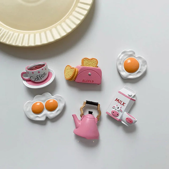 Rynx | 3D Simulation Food Style Refrigerator Magnets Pink Heart Egg Croissant Magnetic Decorative Stickers for the Refrigerator
