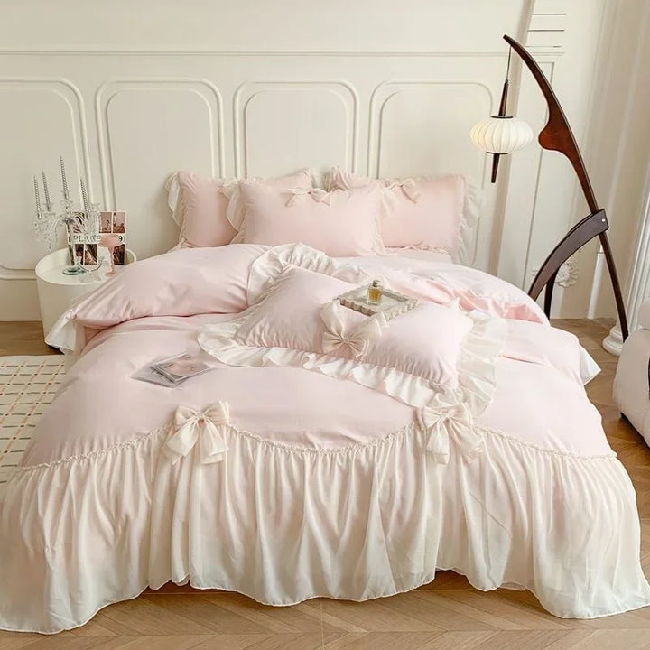 Rynx | Korean Princess Lace Bedding Set Beautiful Solid Color Lace Plush Duvet Cover Luxury Girls Wedding Home Textiles Bed Sheet Cover