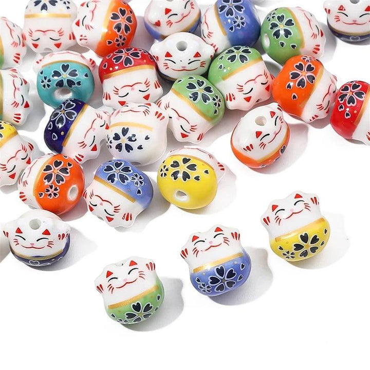 Lisslune | Set of 2 Artisan 14mm Ceramic Lucky Cat Charms for Creative Jewelry Designs