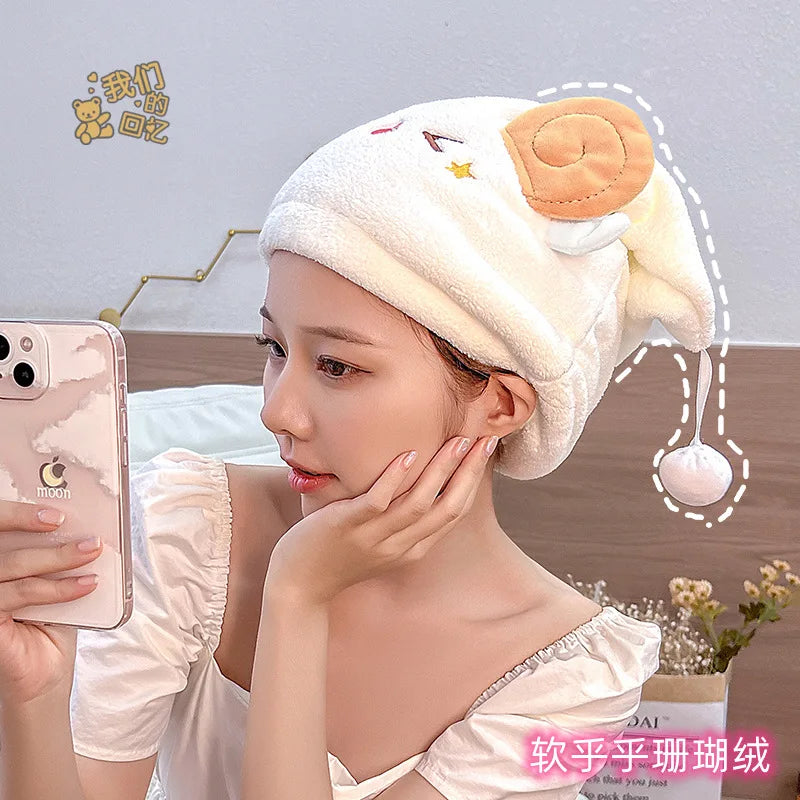 Rynx | 26x33cm 1pc Cartoon Shepherd Star Drying Cap Microfiber Princess Hat Coral Velvet Absorbent Dry Hair Towel