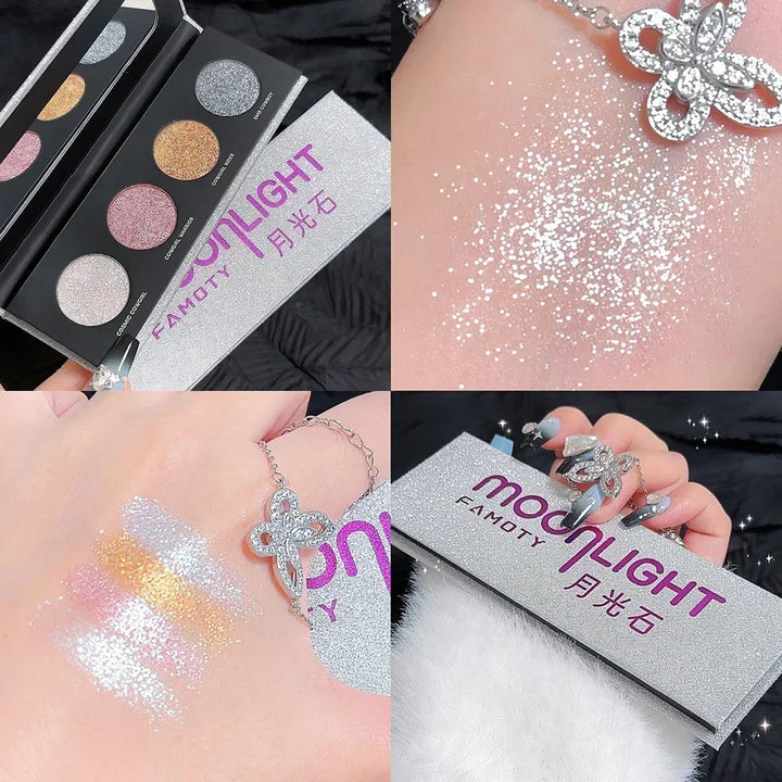 Rynx | 4 Colors Diamond Highlighter Palette Glitter Shimmer Eyeshadow Silver Moonlight Brightening Lies Silk Moth Face Makeup Korean
