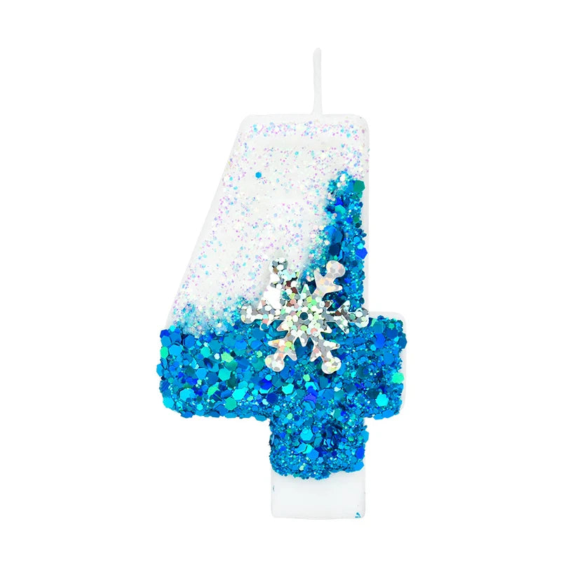 Rynx Frozen Birthday Candles 0-9 Number Glitter Blue Snowflake Cake Candle Kids Girls Birthday Party Cake Topper Decoration Accessories