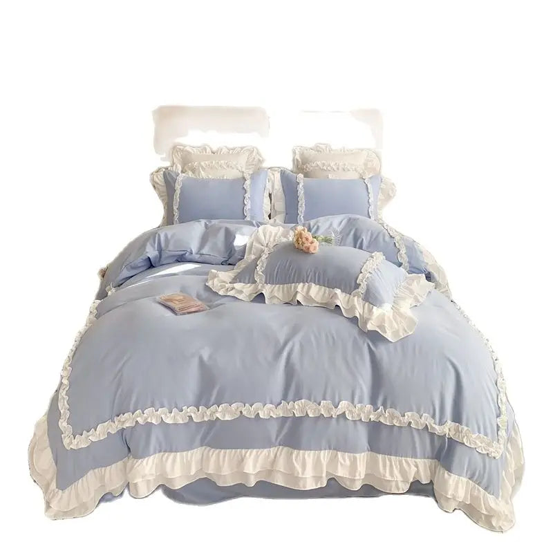 Rynx Elegant Lace Bedding Sets Luxury Bedding Princess Washed Cotton Ruffle Duvet Cover Bed Sheet and Pillowcases for Girls Luxury