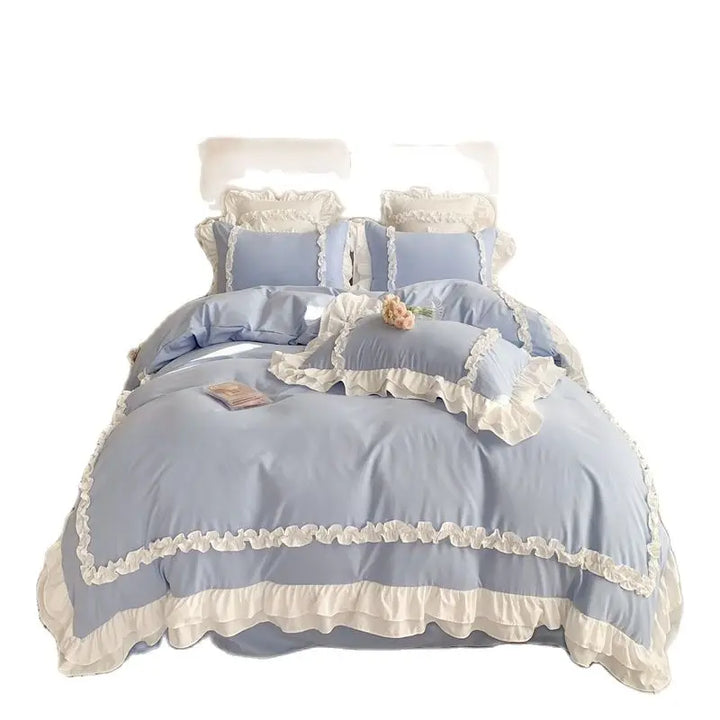 Rynx Elegant Lace Bedding Sets Luxury Bedding Princess Washed Cotton Ruffle Duvet Cover Bed Sheet and Pillowcases for Girls Luxury