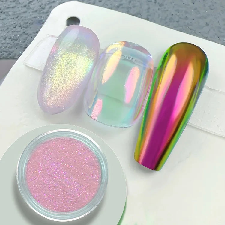 Rynx | Neon Rainbow Chrome Glitter Nails Aura Clear Mirror Effect Neon Chameleon Nail Powder for Manicure Decoration Friction Dust