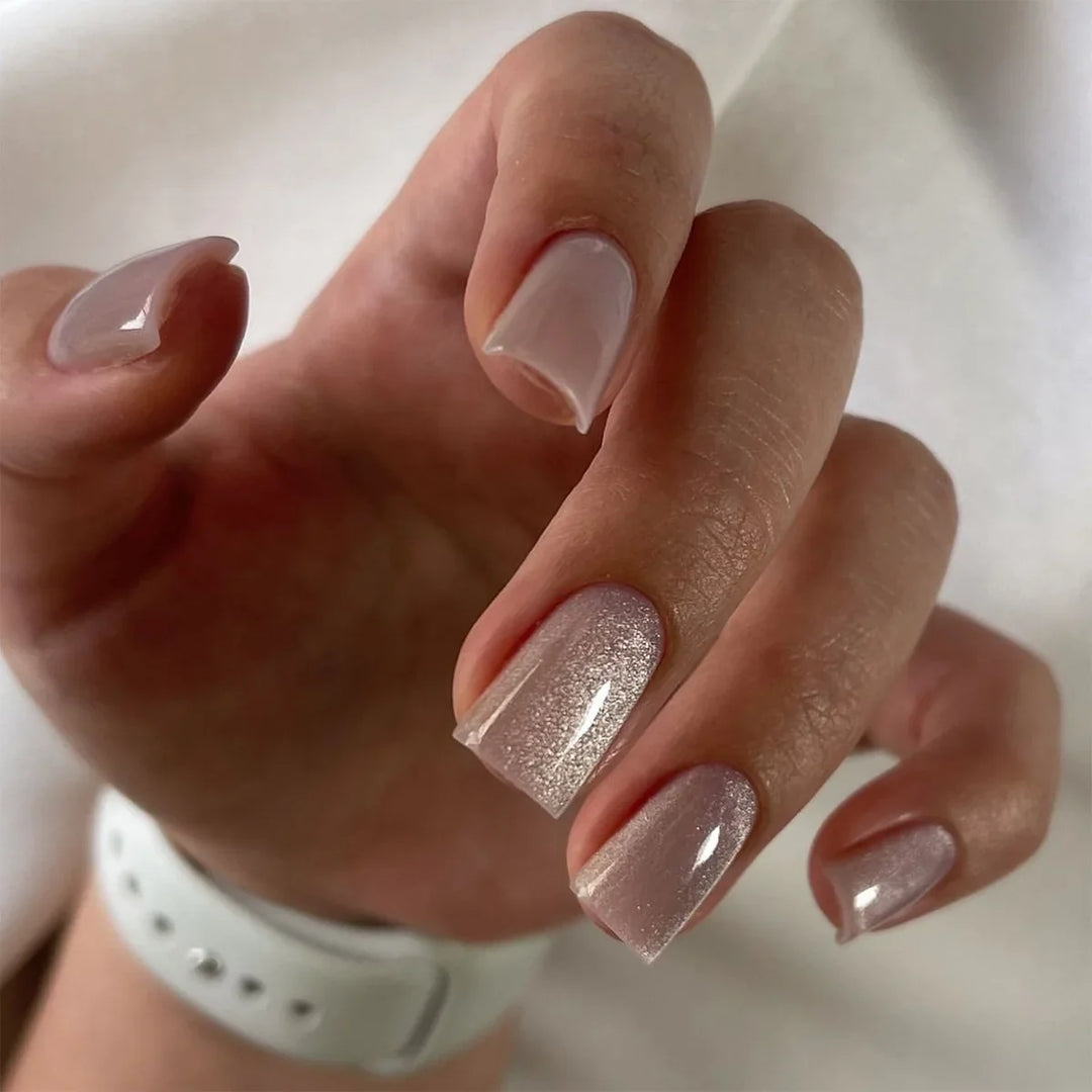 Rynx | Gray Sparkling Cat Eye Sweet Bow Nail Art Solid Color False Nails Removable Ready False Nails Press-on Nails with Glue