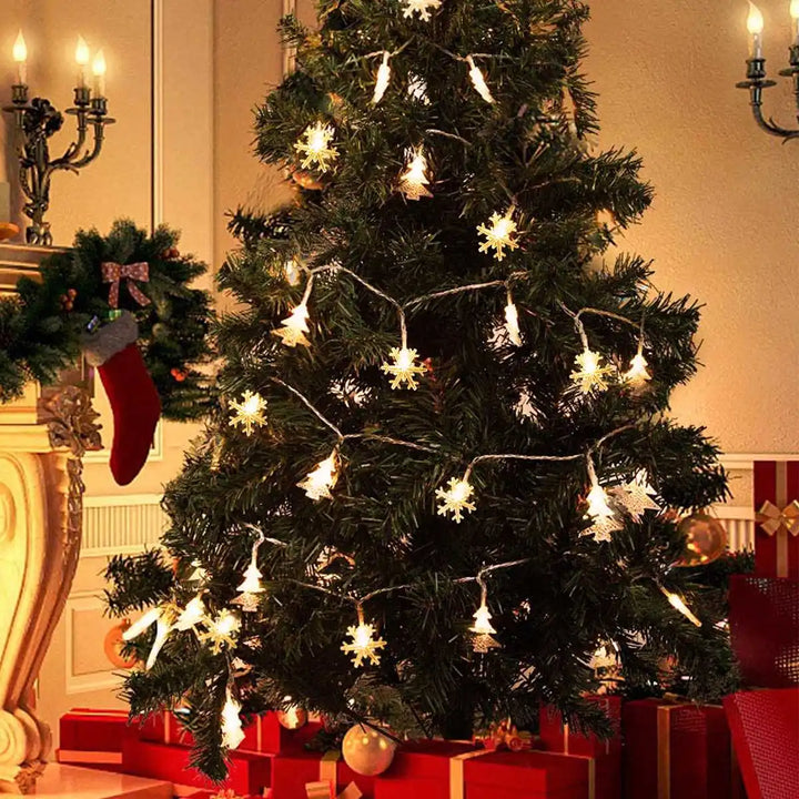 Rynx | LED Snowflake String Lights Star String Lights Battery Operated Xmas Tree Moose Decorative Garland Party Wedding New Year Decoration