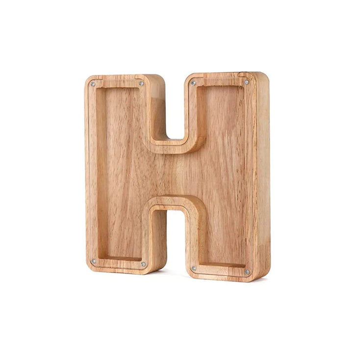 Lisslune | Wooden Alphabet Piggy Bank with Transparent Viewing Window for Stylish Saving