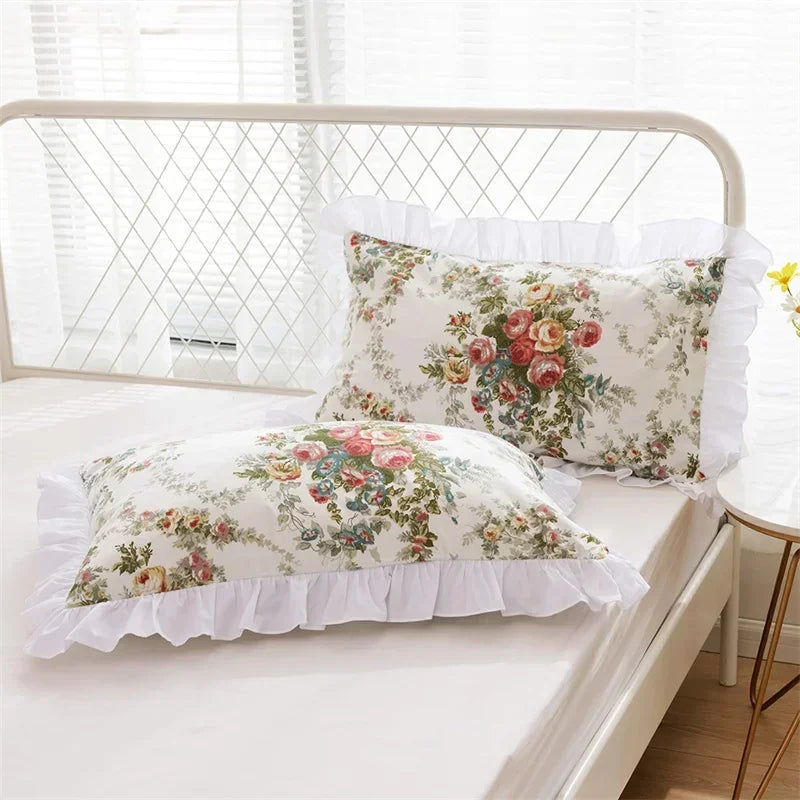Rynx Pastoral Cotton Thick Pillowcase, Printed Ruffle Sofa Pillowcase, Pillowcases, Bedding Pillowcase, Home Decor, 1 Piece