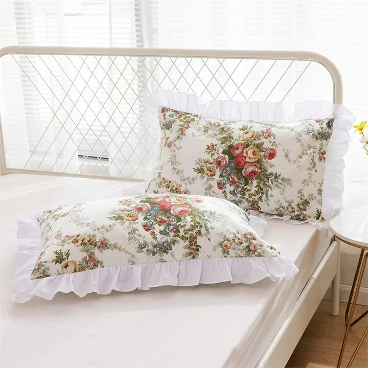 Rynx Pastoral Cotton Thick Pillowcase, Printed Ruffle Sofa Pillowcase, Pillowcases, Bedding Pillowcase, Home Decor, 1 Piece
