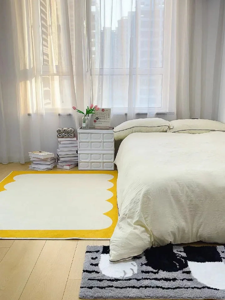 Rynx | Minimalist Living Room Large Rug Yellow White Bedroom Nightstand Rug Comfortable Plush Girls Room Rug Soft Balcony Runner