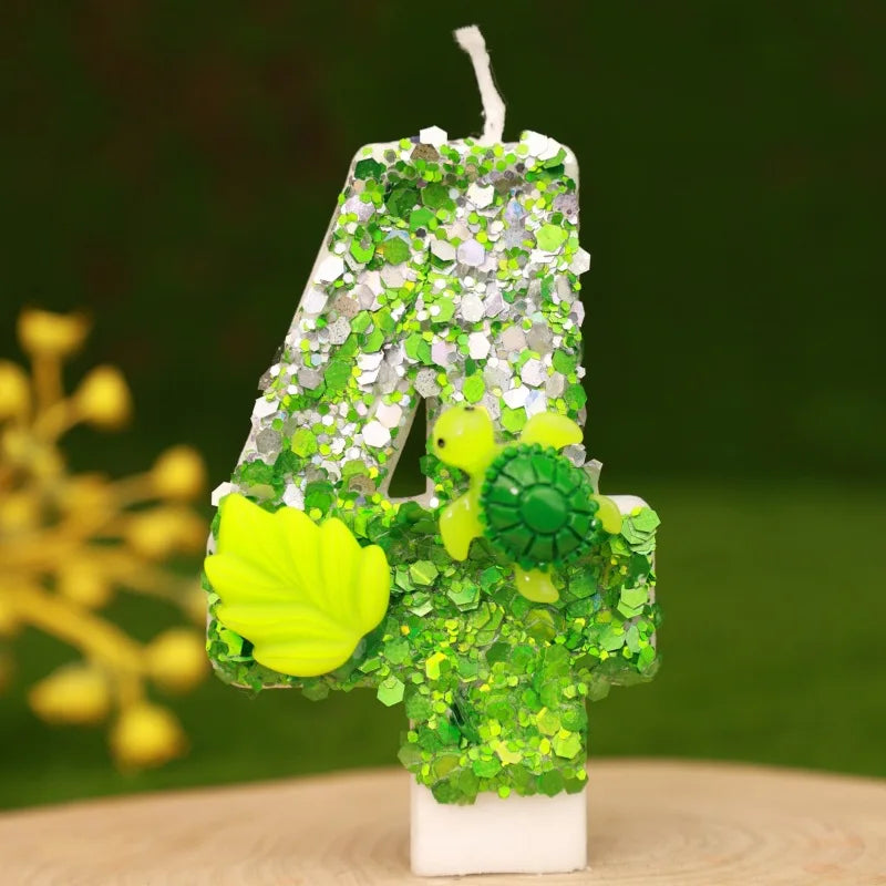 Rynx | Birthday Number Candle Animal Turtle Children's Birthday Candles Happy Birthday Cake Topper Green Color