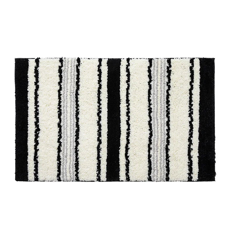 Rynx | Tufting Black White Bathroom Mat Soft Geometric Stripes Bath Mat Carpet Living Area Pad Non-Slip Neat Cover Living Room Decor
