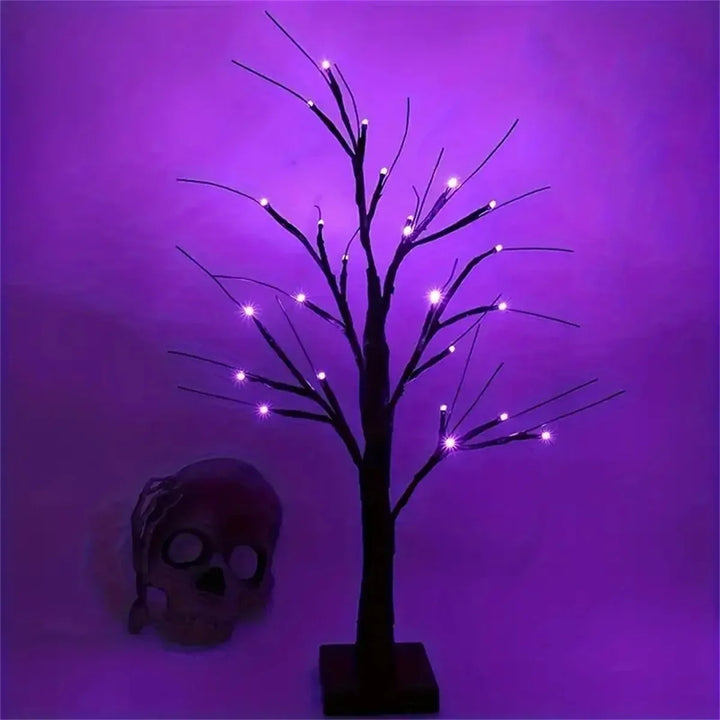 Rynx | 1pc 24in Orange and Purple Halloween Birch Tree Light Battery Operated Table Lamp Indoor Home Party Halloween Decorations