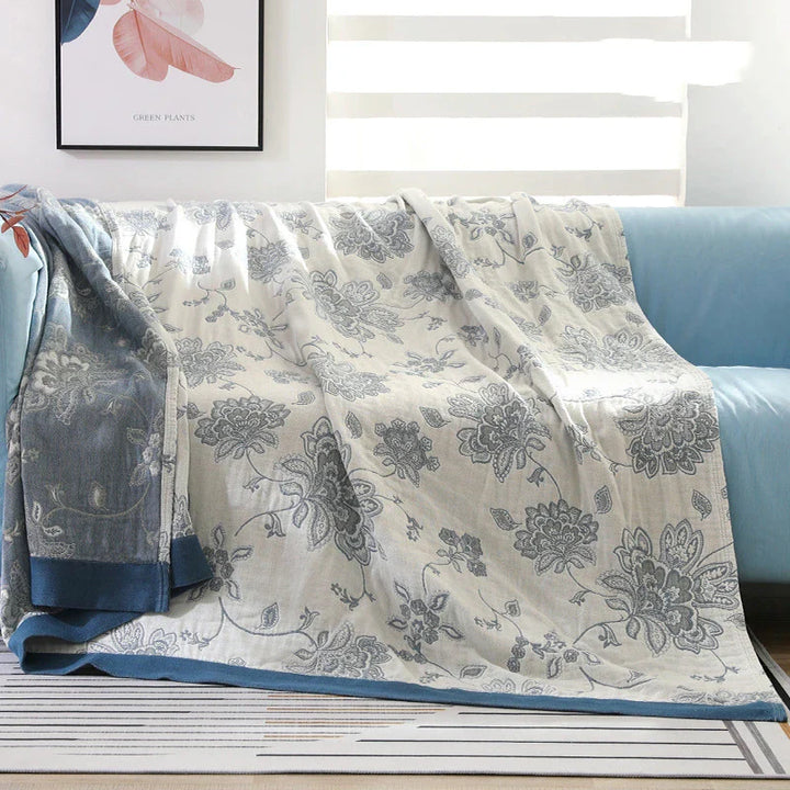 Rynx | Textile City Cotton 5-Layer Gauze Towel Quilt Floral Pattern Quality Blanket Summer Nap Blanket for Couples 200cmx230cm