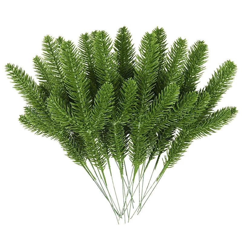 Rynx 1Pack Christmas Pine Needles Branches Artificial Plant Christmas Tree Ornaments Decorations for Home DIY Wreath Gift Box Wedding Flowers