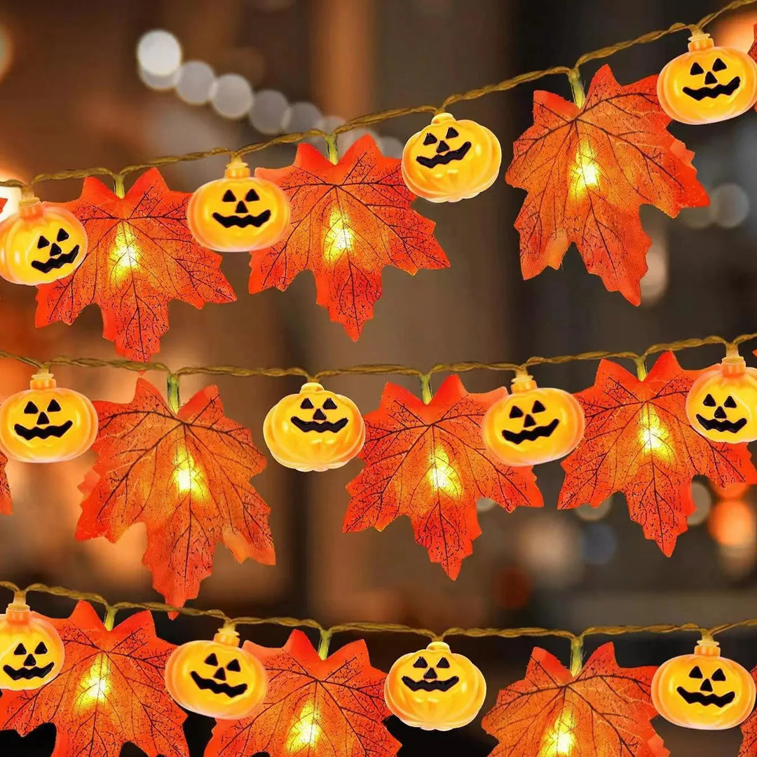 Rynx | Artificial Autumn Maple Leaves Pumpkin Garland LED Fairy String Light Christmas Thanksgiving Decoration DIY Halloween Party Home