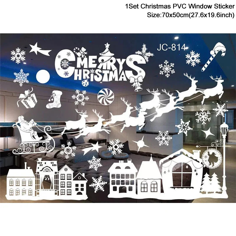 Rynx Christmas Window Stickers Santa Snowflake DIY Wall Tattoo Christmas Decorations for Home New Year Ornaments Gift