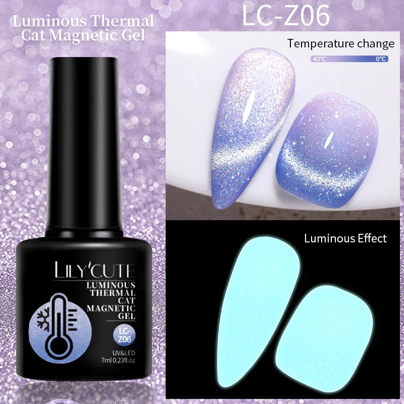 Rynx |7ML Snowlight Cat Magnetic Gel Nail Polish Grow-In-Dark Reflection Glitter Laser Semi-Permanent Soak Off UV Gel Nail Polish