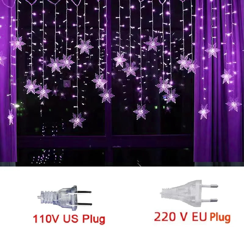 Rynx | 3.2M Christmas Snowflake LED String Lights Flashing Fairy Curtains Waterproof For Holiday Party Wedding Xmas Decoration