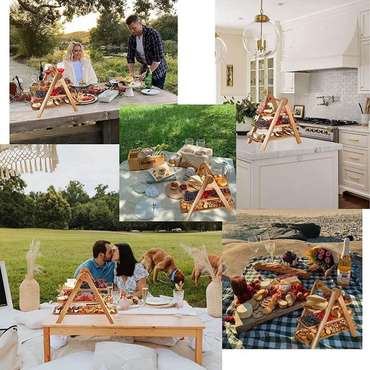 Lisslune | 3-tier wooden step plate decor cake stand farmhouse step plate party serving dish and trays