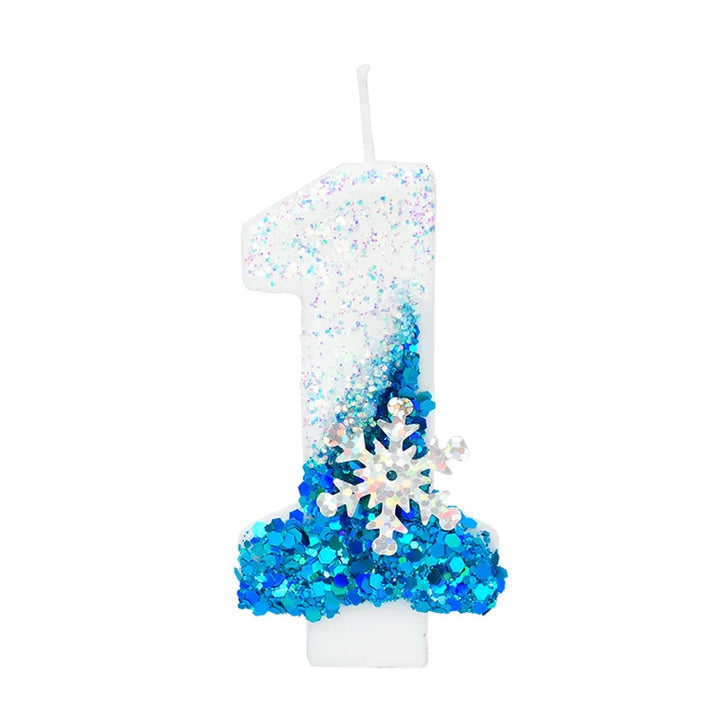 Rynx Frozen Birthday Candles 0-9 Number Glitter Blue Snowflake Cake Candle Kids Girls Birthday Party Cake Topper Decoration Accessories