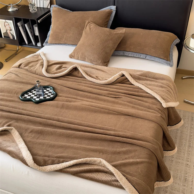 Rynx IEncrypted Carved Velvet Autumn Winter Warm Sofa Blanket Soft Comfortable Warm Bedspreads Throws Fluffy Breathable Bed Sheets